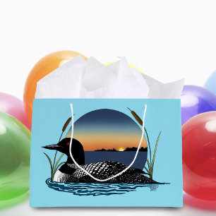 Grand Sac Cadeau Plongeon commun serein Coucher de soleil Bleu Faun