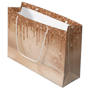 Grand Sac Cadeau Pluie de Parties scintillant de cuivre sur le marb