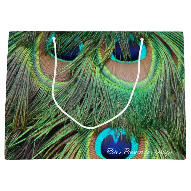 Grand Sac Cadeau Plumes de paon 3 (Devant)