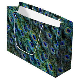 Grand Sac Cadeau Plumes de paon turquoise Turquoise coloré