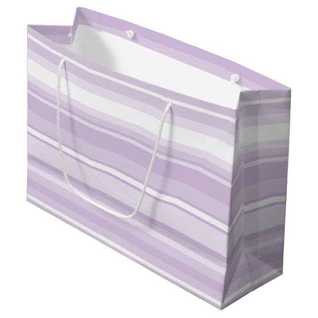 Grand Sac Cadeau Poignée rayures violettes (Devant Angle)