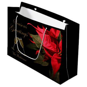 Grand Sac Cadeau Poinsettia et Champagne Elégant Personnalisé