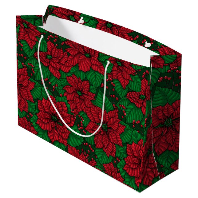 Grand Sac Cadeau Poinsettia, motif de Noël (Dos Angle)