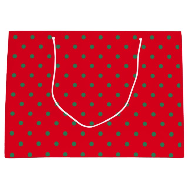 Grand Sac Cadeau Point Polka vert et rouge (Devant)