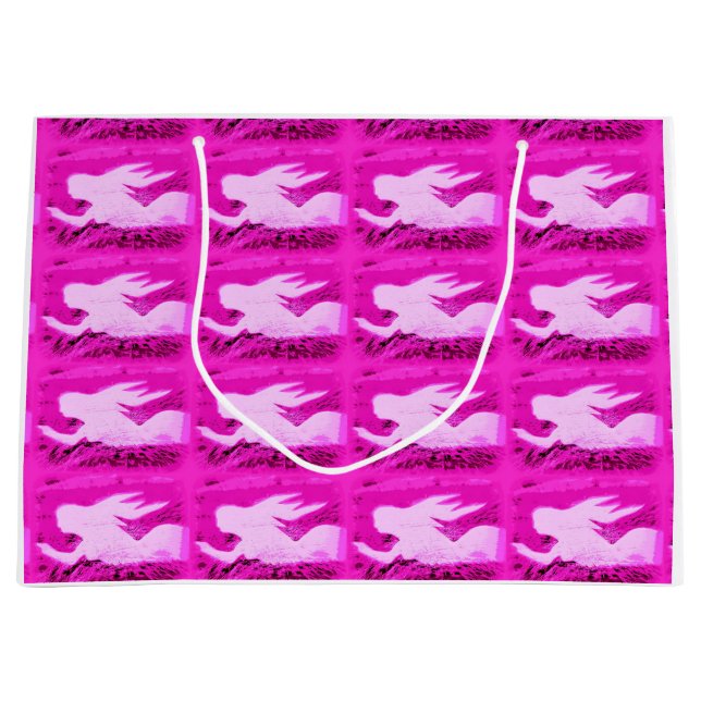 Grand Sac Cadeau pointant des sirènes roses (Devant)