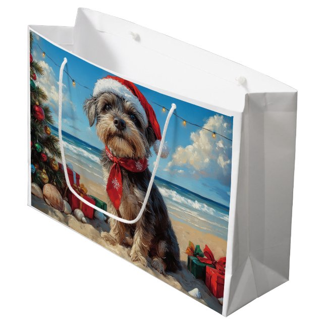 Grand Sac Cadeau Pointeur à poils durs Griffon Dog Christmas Beach (Devant Angle)