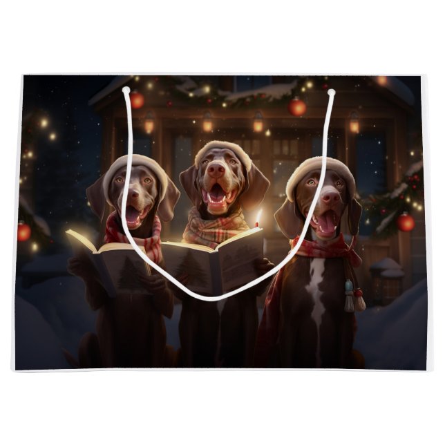 Grand Sac Cadeau Pointeurs courts allemands Carolage de Noël (Devant)