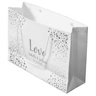 Grand Sac Cadeau Points blancs et argentés de confettis