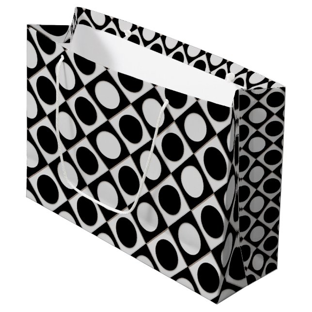 Grand Sac Cadeau Points & Carrés / noir blanc + vos idées (Devant Angle)