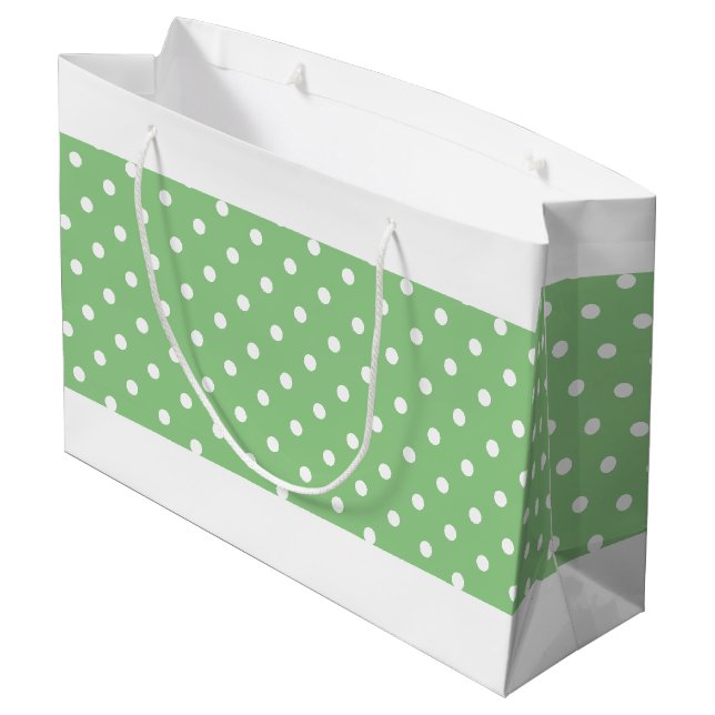 Grand Sac Cadeau Points De Dainty Sur Sage Vert Blancs Bordure (Dos Angle)