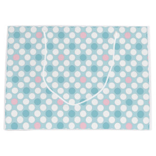 Grand Sac Cadeau Pois blanc rose bleu rétro