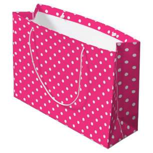 Grand Sac Cadeau Pois blancs sur la couleur Fuchsia