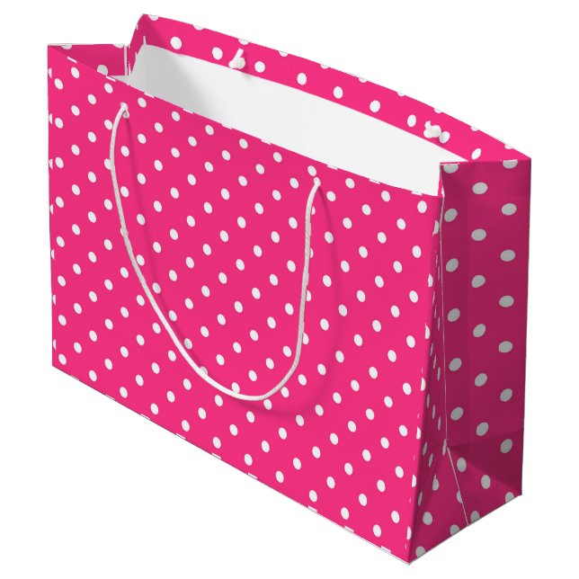Grand Sac Cadeau Pois blancs sur la couleur Fuchsia (Dos Angle)