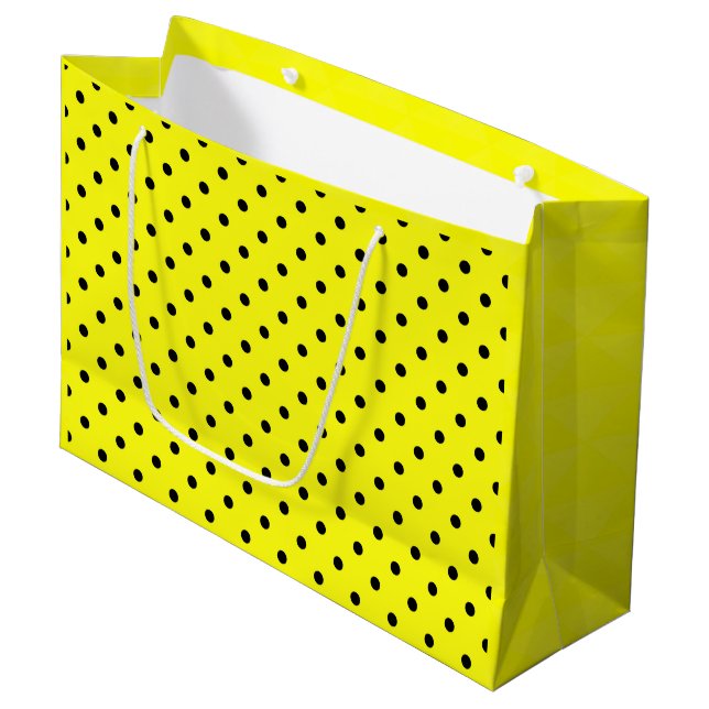 Grand Sac Cadeau Pois jaune noir (Devant Angle)