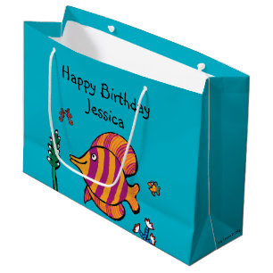 Grand Sac Cadeau Poissons tropicaux oranges et pourpres avec des