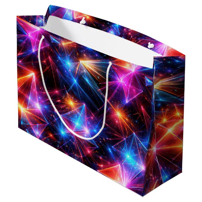 Grand Sac Cadeau Polygone néon abstrait avec explosions (Dos Angle)