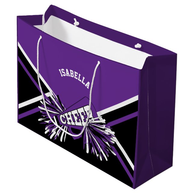 Grand Sac Cadeau 📣 pom-pom girl - violet, blanc et noir - (Devant Angle)
