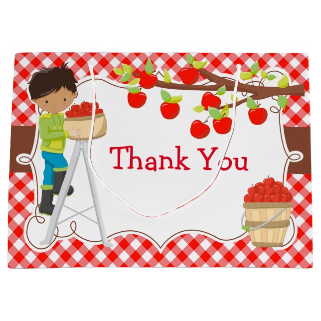 Grand Sac Cadeau Pomme cueillir la fête d'anniversaire afro-américa (Devant)