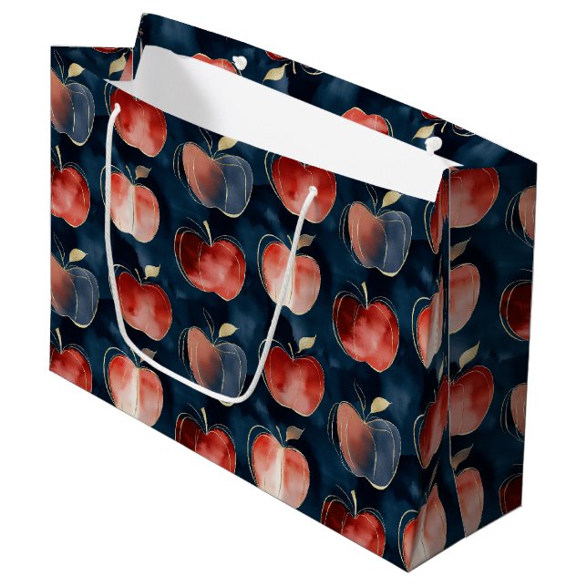 Grand Sac Cadeau Pommes Bleu Rouge  (Devant Angle)