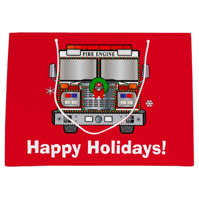 Grand Sac Cadeau Pompe à incendie décorée pour Noël (Devant)