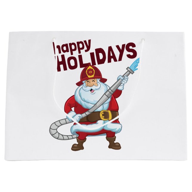 Grand Sac Cadeau Pompiers Noël Père Noël Pompier (Devant)