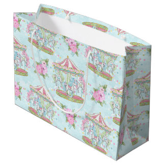 Grand Sac Cadeau Poney bleu rose de carrousel de cirque