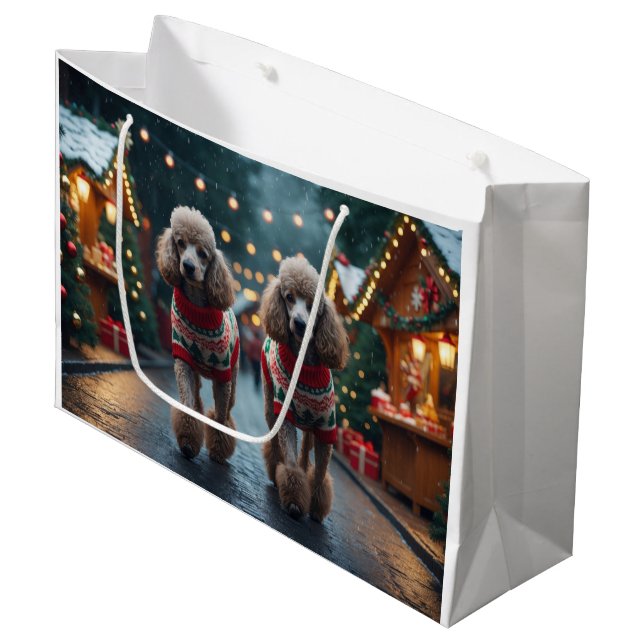 Grand Sac Cadeau Poodle Dogs Christmas Snow Holiday  (Devant Angle)