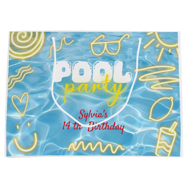 Grand Sac Cadeau Pool summer neon vibes birthday party (Devant)