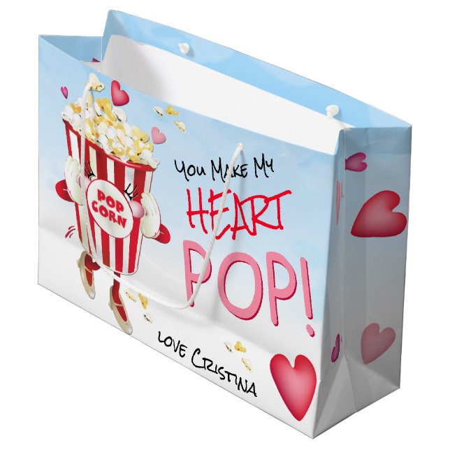 Grand Sac Cadeau Popcorn Love Funny Pun (Devant Angle)