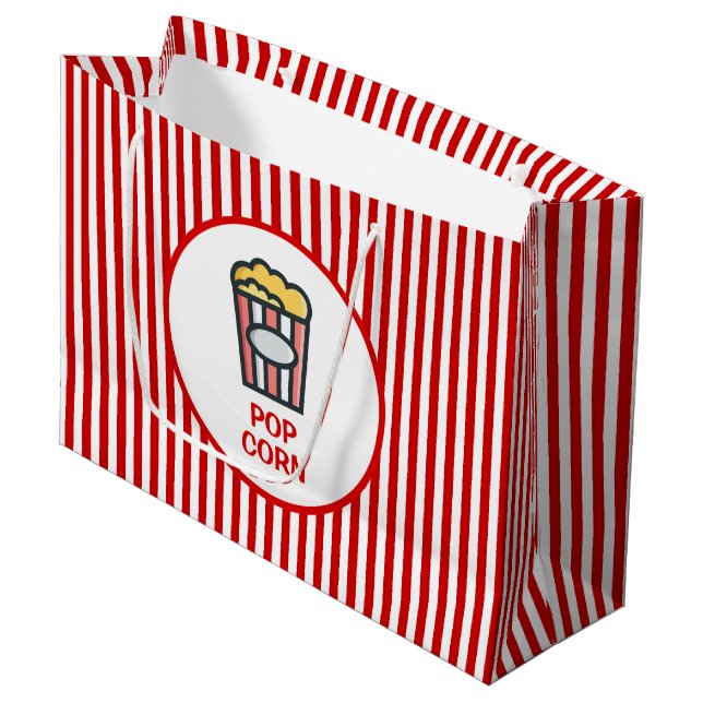 Grand Sac Cadeau Popcorn rayé (Devant Angle)