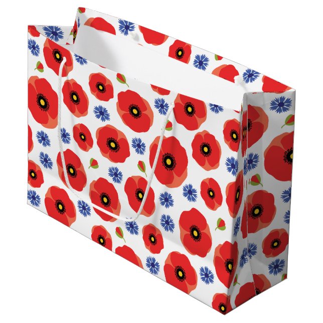 Grand Sac Cadeau Poppys Et Cornflowers Motif (Devant Angle)