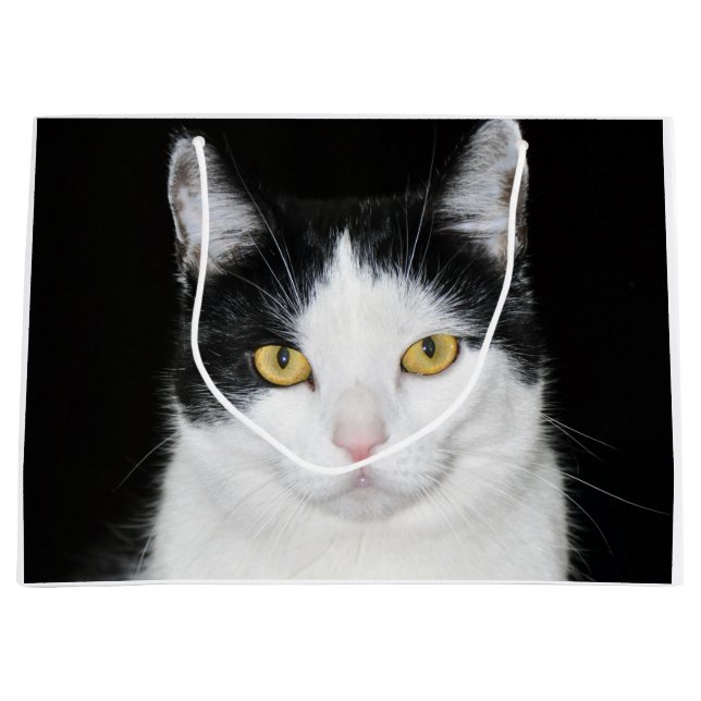Grand Sac Cadeau Portrait de chat noir et blanc (Devant)