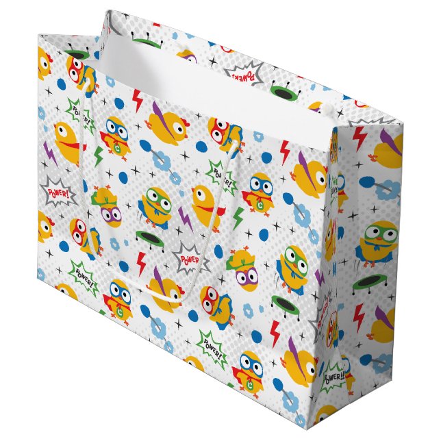 Grand Sac Cadeau Poulet de superhéros (Devant Angle)