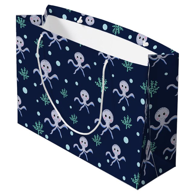 Grand Sac Cadeau Poulpe sous la mer motif pour enfants (Dos Angle)