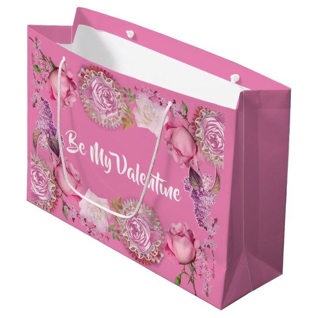 Grand Sac Cadeau Pour elle être ma Saint Valentin romantique rose R (Devant Angle)