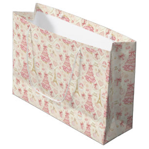 Grand Sac Cadeau Poussière Coquette Parisienne Rose Toile de Noël