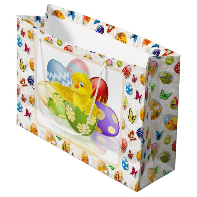 Grand Sac Cadeau Poussin de Pâques (Devant Angle)