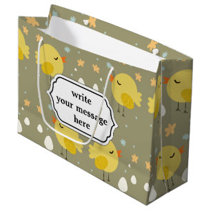 Grand Sac Cadeau Poussins mignons de Pâques et petit motif d'oeufs