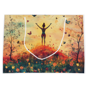Grand Sac Cadeau Prairie du Coucher de Soleil Méditation avec Papil