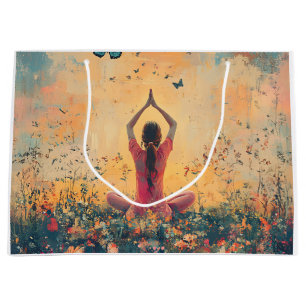 Grand Sac Cadeau Prairie du Coucher de Soleil Méditation avec Papil