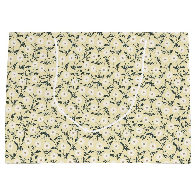 Grand Sac Cadeau Prairie Murmurante - Motif Floral Jaune Beurre (Devant)