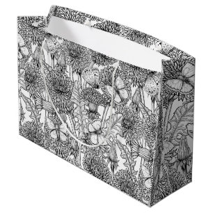 Grand Sac Cadeau Pré Dandelion en noir et blanc