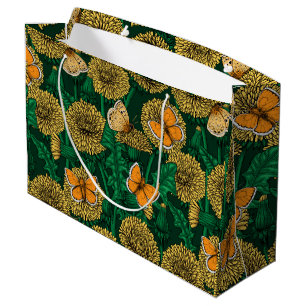 Grand Sac Cadeau Pré de Dandelion sur vert foncé