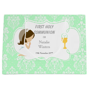 Grand Sac Cadeau Première Communion Brunette Merci de fille cheveux