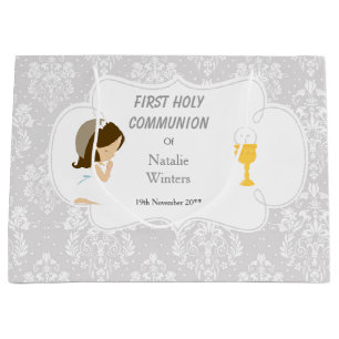 Grand Sac Cadeau Première Communion Brunette Merci de fille cheveux