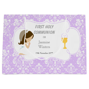Grand Sac Cadeau Première Communion Brunette Merci de fille cheveux