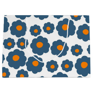 Grand Sac Cadeau Preppy Blue Orange Hippie Motif