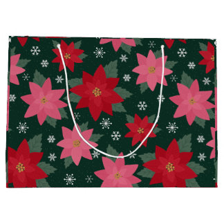 Grand Sac Cadeau Preppy Christmas Poinsettias & Snowflake Gift Bag