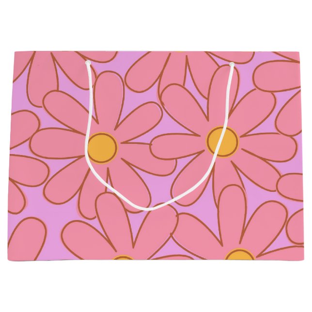 Grand Sac Cadeau Preppy rose violet Floral simple Motif de fleurs (Devant)