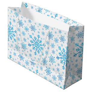 Grand Sac Cadeau Pretty Blue Christmas Snowflakes sur Winter White